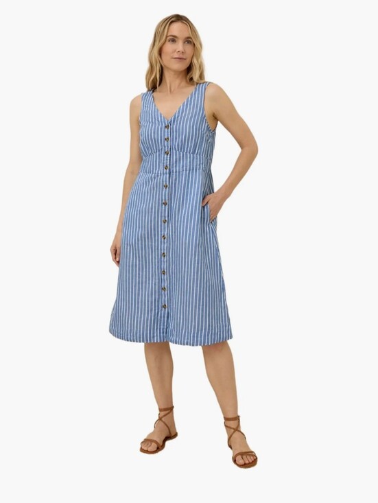 Pact Dresses & Skirts - Pact Canopy Linen Blend Button Front Dress Blue Stripe Organic Cotton Size Large